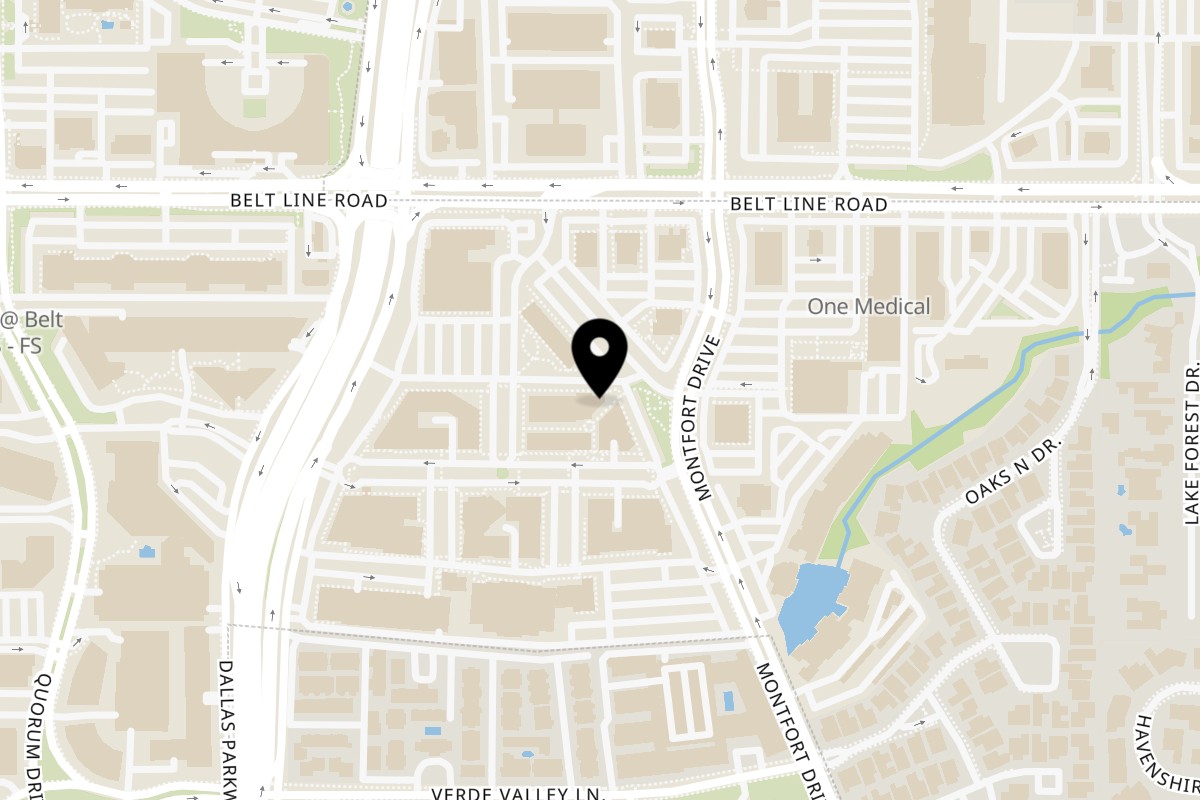 Map showing the location of Kenny's Italian Kitchen on 5100 Belt Line Rd #764 in Dallas